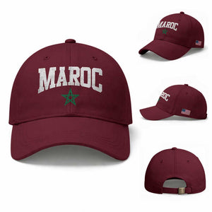 Morocco Maroc Pride Baseball Cap Moroccan Heritage Vintage Green Star TS11 Baseball Cap Universal Fit Maroon Print Your Wear