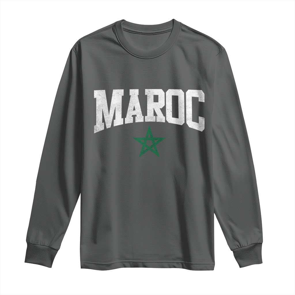 Morocco Maroc Pride Long Sleeve Shirt Moroccan Heritage Vintage Green Star TS11 Dark Heather Print Your Wear