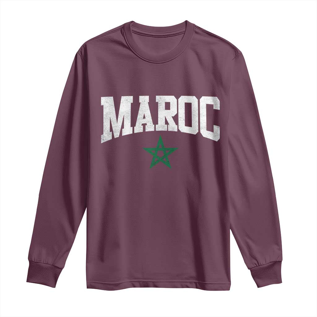 Morocco Maroc Pride Long Sleeve Shirt Moroccan Heritage Vintage Green Star TS11 Maroon Print Your Wear