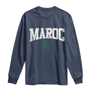 Morocco Maroc Pride Long Sleeve Shirt Moroccan Heritage Vintage Green Star TS11 Navy Print Your Wear