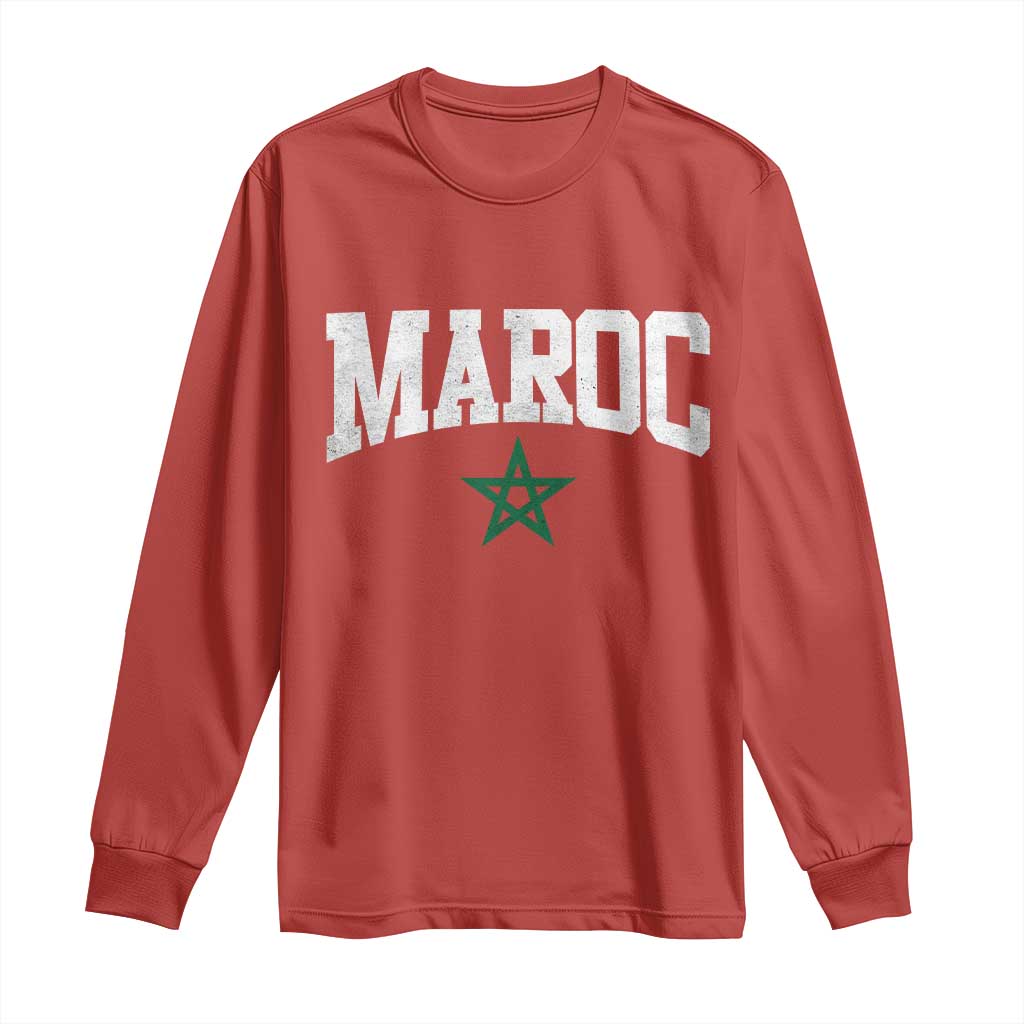 Morocco Maroc Pride Long Sleeve Shirt Moroccan Heritage Vintage Green Star TS11 Red Print Your Wear