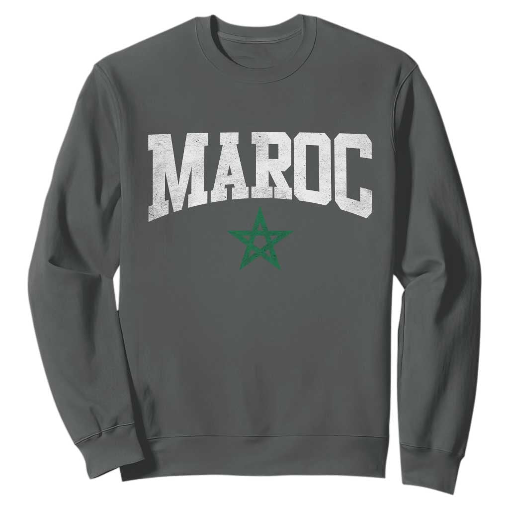 Morocco Maroc Pride Sweatshirt Moroccan Heritage Vintage Green Star TS11 Dark Heather Print Your Wear