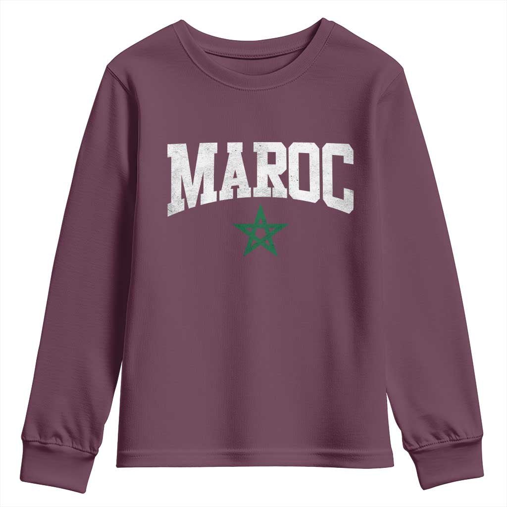 Morocco Maroc Pride Youth Sweatshirt Moroccan Heritage Vintage Green Star TS11 Maroon Print Your Wear