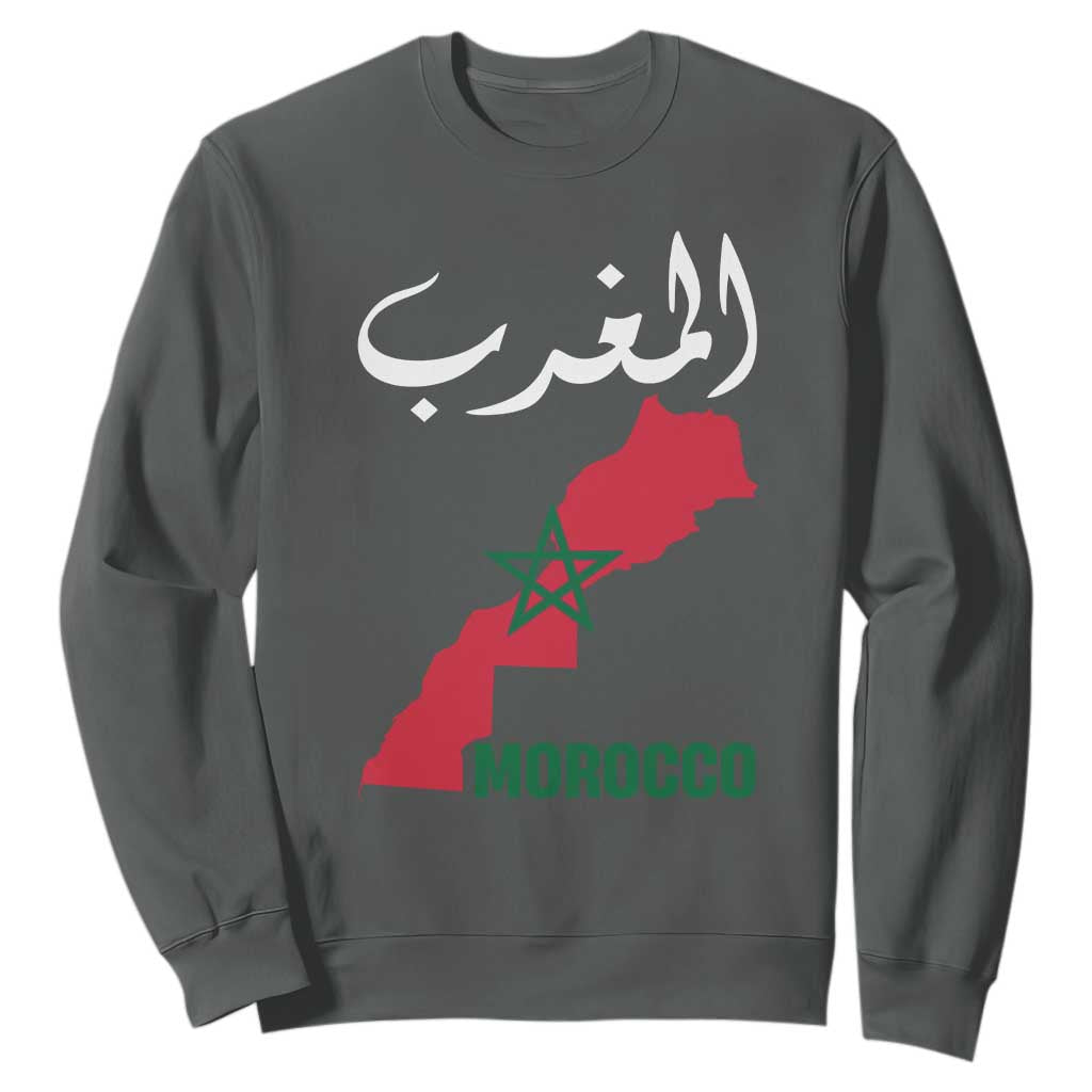 Proud Moroccan Vintage Marocco Map with Arabic Characters Sweatshirt TS11 Dark Heather Print Your Wear