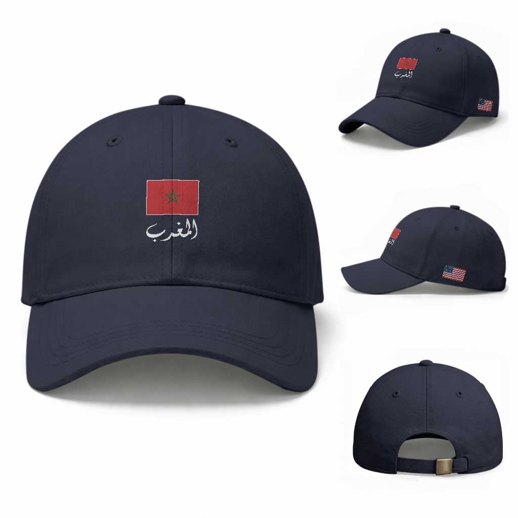 Moroccan Heritage Vintage Marocco Flag with Arabic Characters Baseball Cap TS11 Baseball Cap Universal Fit Navy Print Your Wear