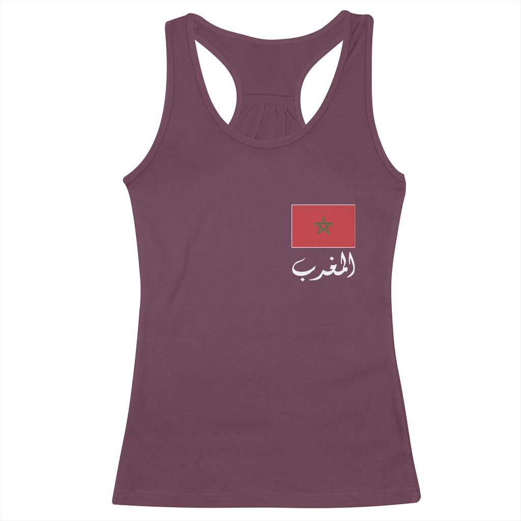 Moroccan Heritage Vintage Marocco Flag with Arabic Characters Racerback Tank Top TS11 Maroon Print Your Wear