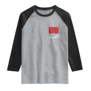 Moroccan Heritage Vintage Marocco Flag with Arabic Characters Raglan Shirt TS11 Heather Gray Black Print Your Wear