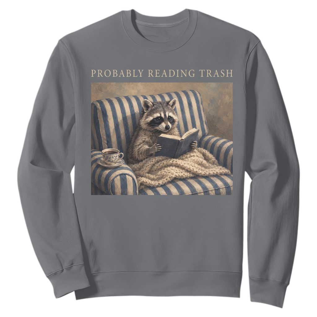Funny Raccoon Book Lover Sweatshirt Probably Reading Trash Bookworms Teachers TS11 Charcoal Print Your Wear