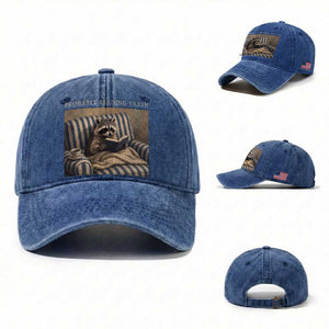 Funny Raccoon Book Lover Washed Cotton Baseball Cap Probably Reading Trash Bookworms Teachers TS11 Washed Cap Universal Fit Royal Blue Print Your Wear