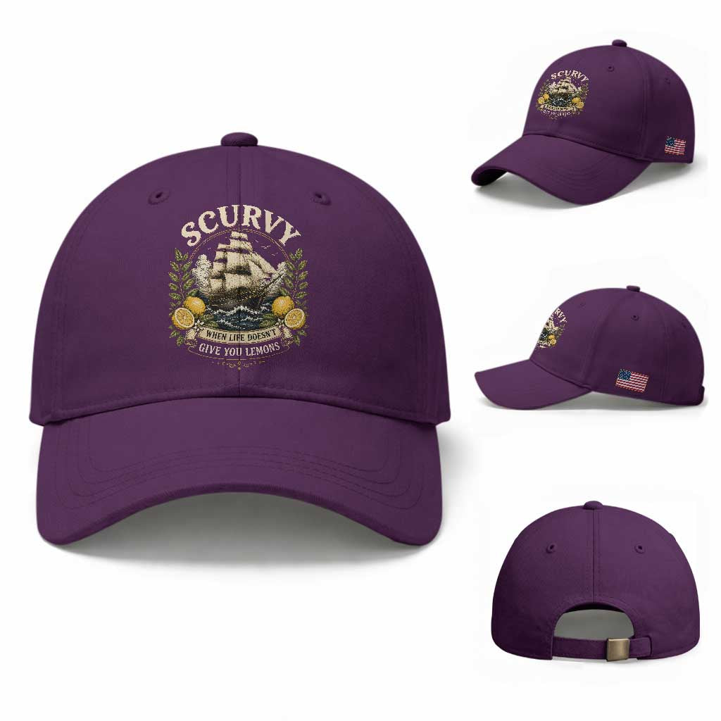 Scurvy When Life Doesnt Give You Lemons Baseball Cap Funny Pirate Lemon Vitamin C TS11 Baseball Cap Universal Fit Purple Print Your Wear