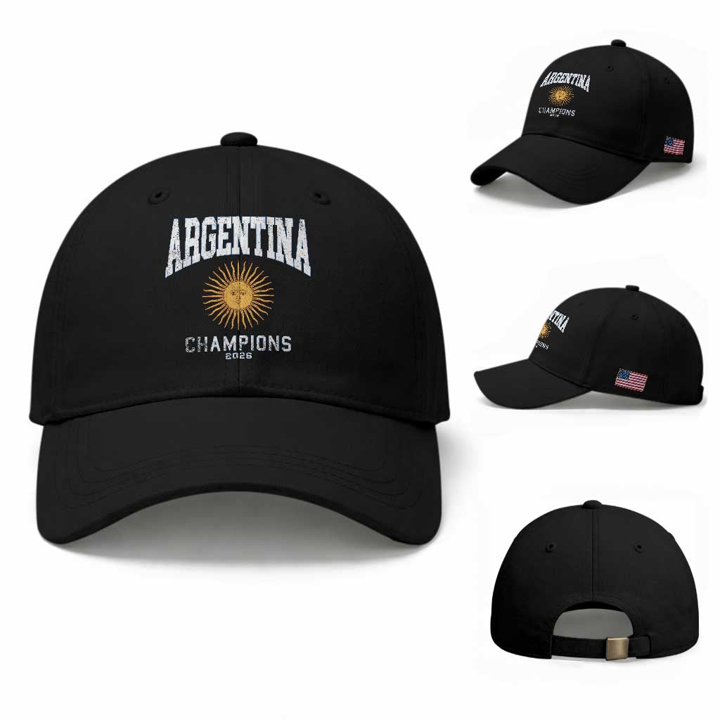 Argentina Champions 2026 Baseball Cap Argentinian Pride Vintage Sol De Mayo TS11 Baseball Cap Universal Fit Black Print Your Wear
