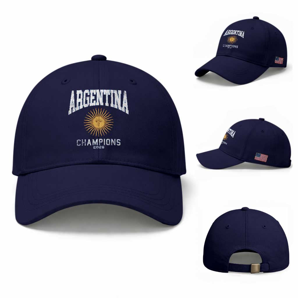 Argentina Champions 2026 Baseball Cap Argentinian Pride Vintage Sol De Mayo TS11 Baseball Cap Universal Fit Dark Blue Print Your Wear