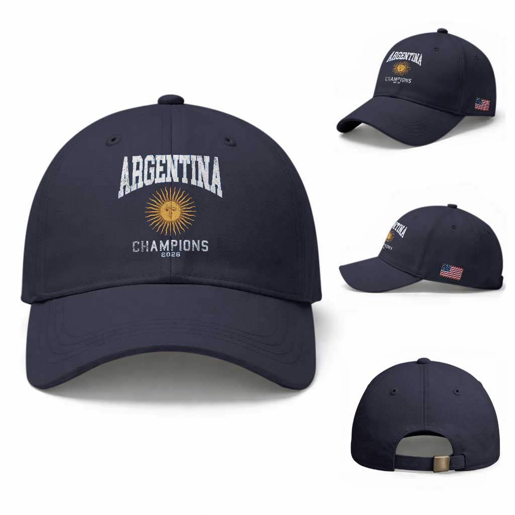 Argentina Champions 2026 Baseball Cap Argentinian Pride Vintage Sol De Mayo TS11 Baseball Cap Universal Fit Navy Print Your Wear