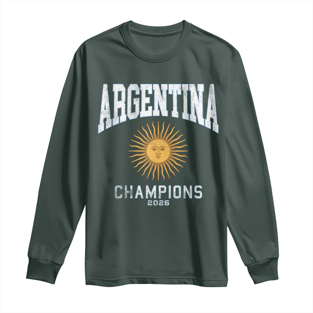 Argentina Champions 2026 Long Sleeve Shirt Argentinian Pride Vintage Sol De Mayo TS11 Dark Forest Green Print Your Wear