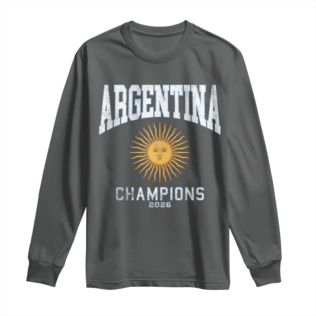 Argentina Champions 2026 Long Sleeve Shirt Argentinian Pride Vintage Sol De Mayo TS11 Dark Heather Print Your Wear