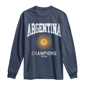 Argentina Champions 2026 Long Sleeve Shirt Argentinian Pride Vintage Sol De Mayo TS11 Navy Print Your Wear