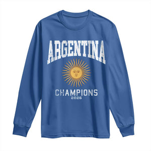 Argentina Champions 2026 Long Sleeve Shirt Argentinian Pride Vintage Sol De Mayo TS11 Royal Blue Print Your Wear