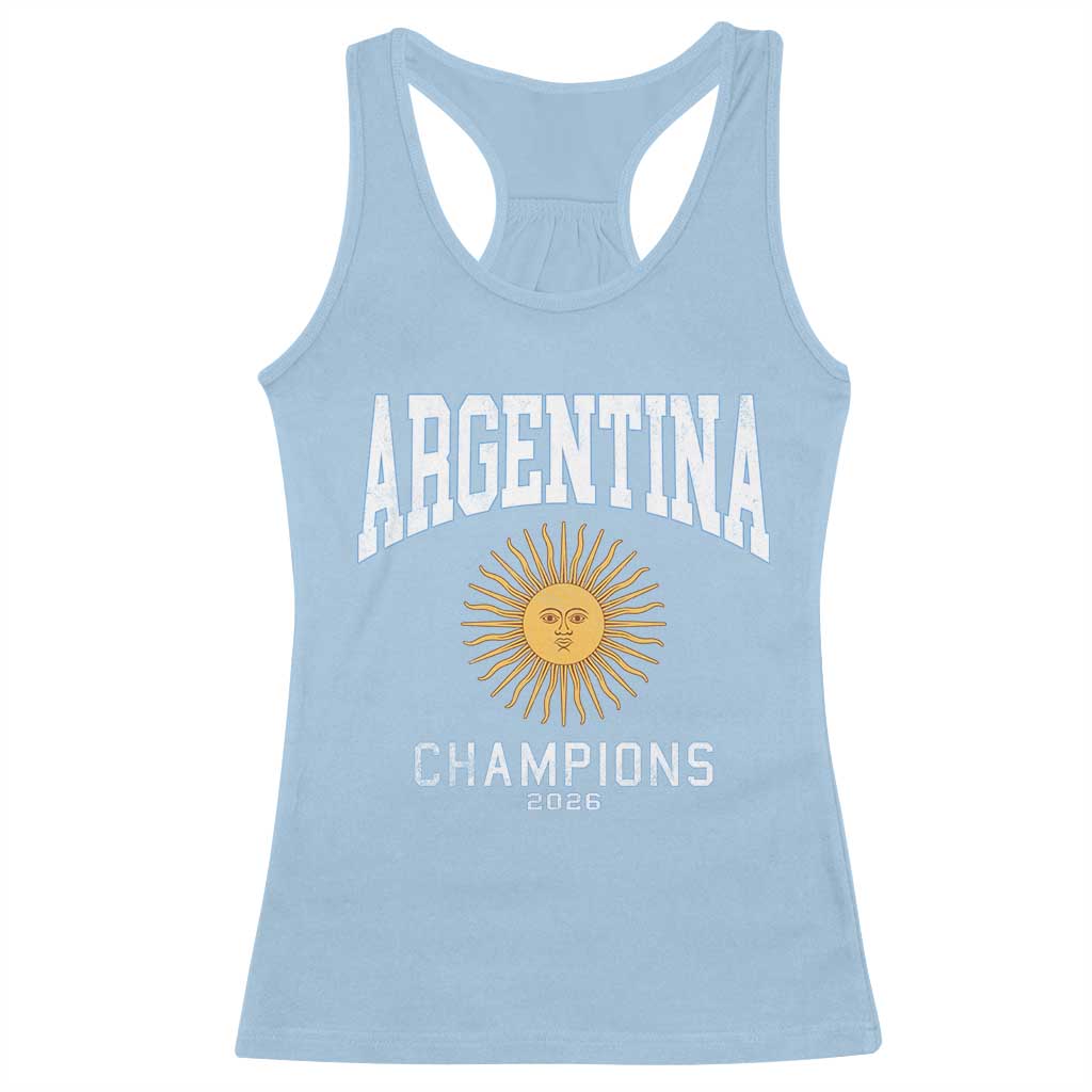 Argentina Champions 2026 Racerback Tank Top Argentinian Pride Vintage Sol De Mayo TS11 Light Blue Print Your Wear