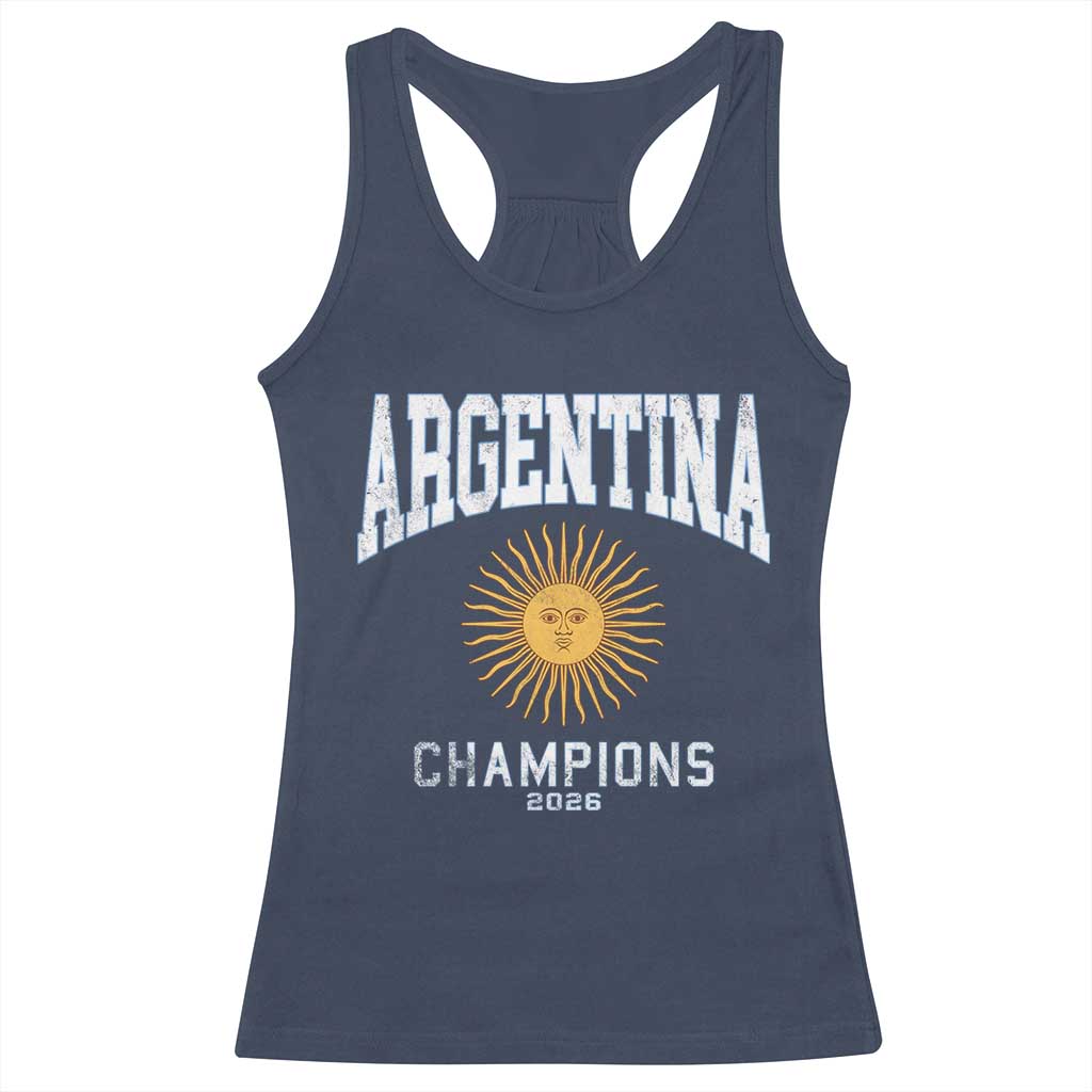 Argentina Champions 2026 Racerback Tank Top Argentinian Pride Vintage Sol De Mayo TS11 Navy Print Your Wear