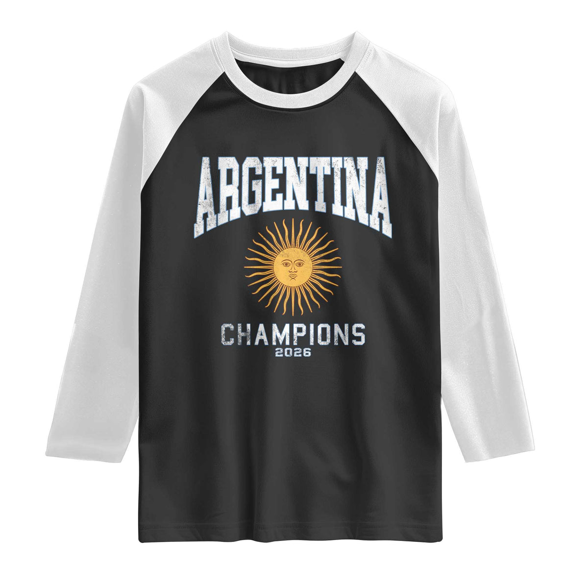 Argentina Champions 2026 Raglan Shirt Argentinian Pride Vintage Sol De Mayo TS11 Black White Print Your Wear