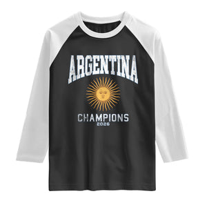 Argentina Champions 2026 Raglan Shirt Argentinian Pride Vintage Sol De Mayo TS11 Black White Print Your Wear