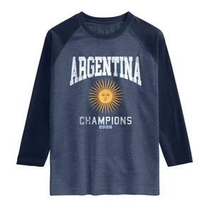 Argentina Champions 2026 Raglan Shirt Argentinian Pride Vintage Sol De Mayo TS11 Heather Denim Navy Print Your Wear