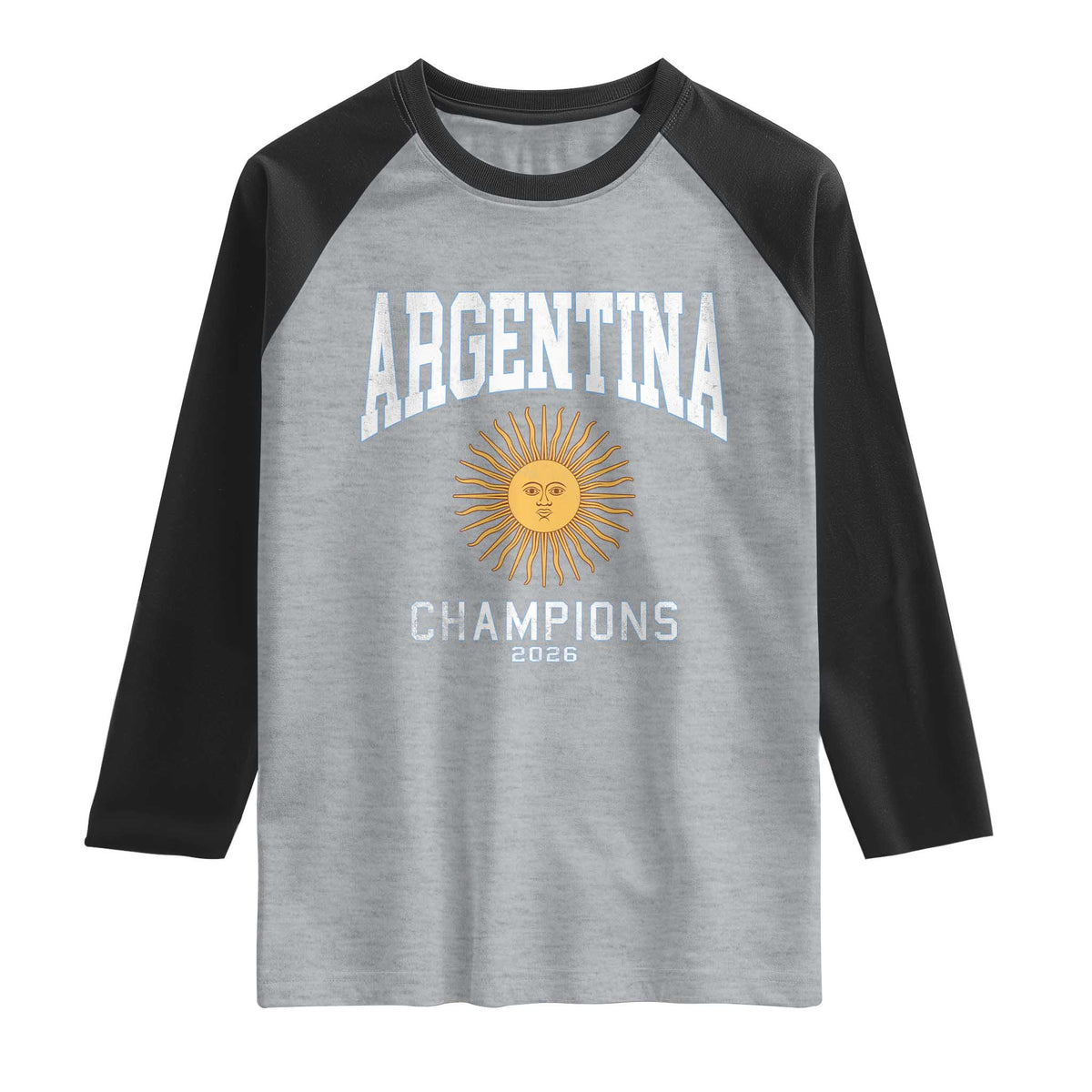 Argentina Champions 2026 Raglan Shirt Argentinian Pride Vintage Sol De Mayo TS11 Heather Gray Black Print Your Wear