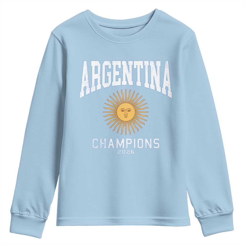Argentina Champions 2026 Youth Sweatshirt Argentinian Pride Vintage Sol De Mayo TS11 Light Blue Print Your Wear
