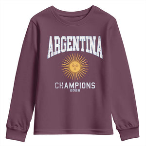 Argentina Champions 2026 Youth Sweatshirt Argentinian Pride Vintage Sol De Mayo TS11 Maroon Print Your Wear