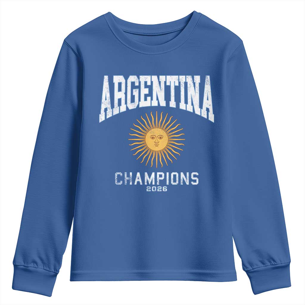 Argentina Champions 2026 Youth Sweatshirt Argentinian Pride Vintage Sol De Mayo TS11 Royal Blue Print Your Wear