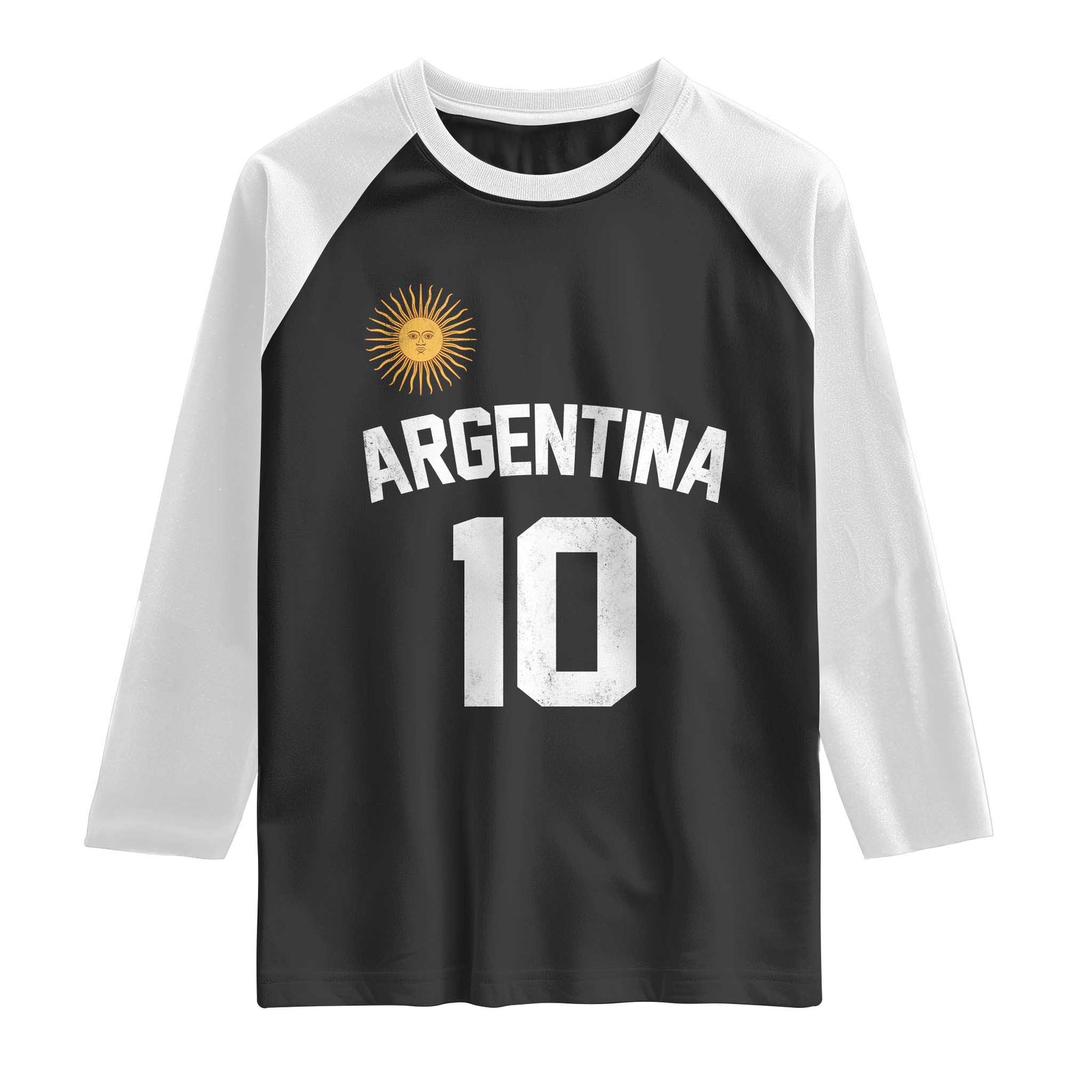Argentina Football Number 10 Jersey Style Raglan Shirt Soccer Fan TS11 Black White Print Your Wear