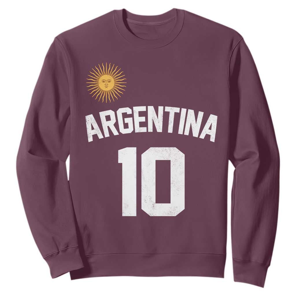 Argentina Football Number 10 Jersey Style Sweatshirt Soccer Fan TS11 Maroon Print Your Wear