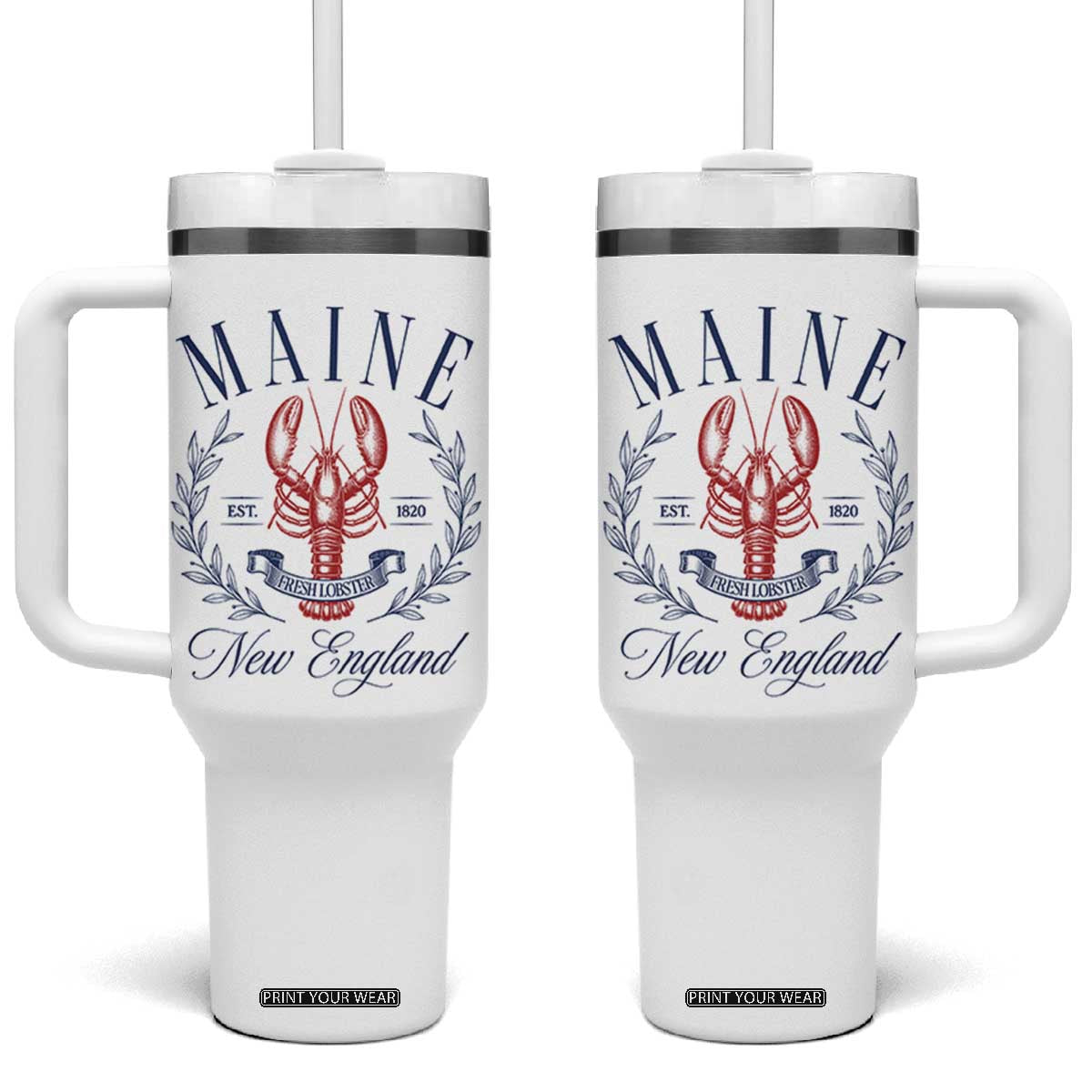Maine Lobster New England Souvenir Pride Vintage Tumbler With Handle TS11 One Size: 40 oz White Print Your Wear