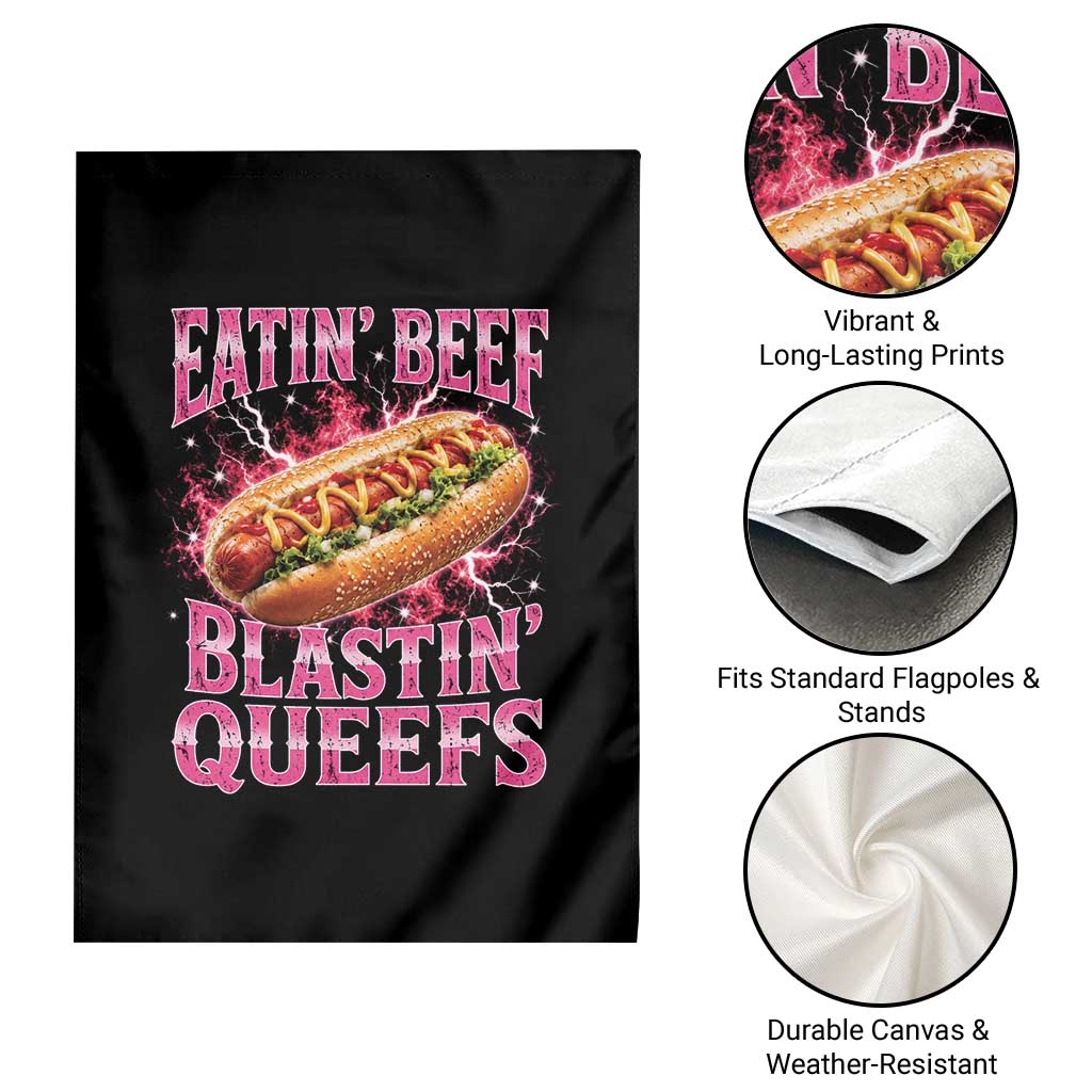 Eatin Beef Blastin' Queefs Funny Embarrassing Hot Dog Retro Bootleg Garden Flag TS11 Print Your Wear
