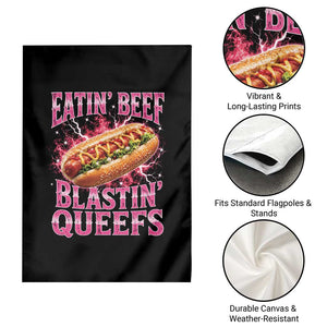 Eatin Beef Blastin' Queefs Funny Embarrassing Hot Dog Retro Bootleg Garden Flag TS11 Print Your Wear