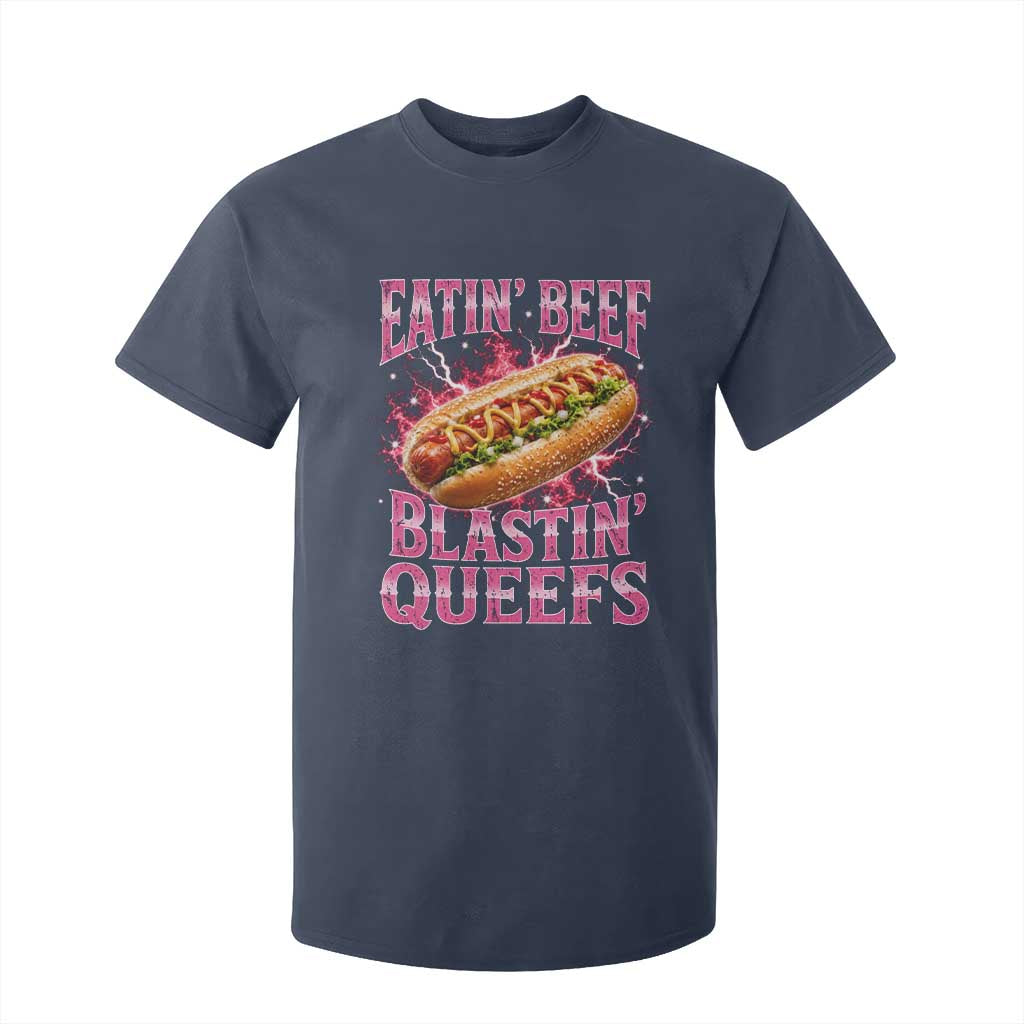 Eatin Beef Blastin' Queefs Funny Embarrassing Hot Dog Retro Bootleg T Shirt For Kid TS11 Navy Print Your Wear