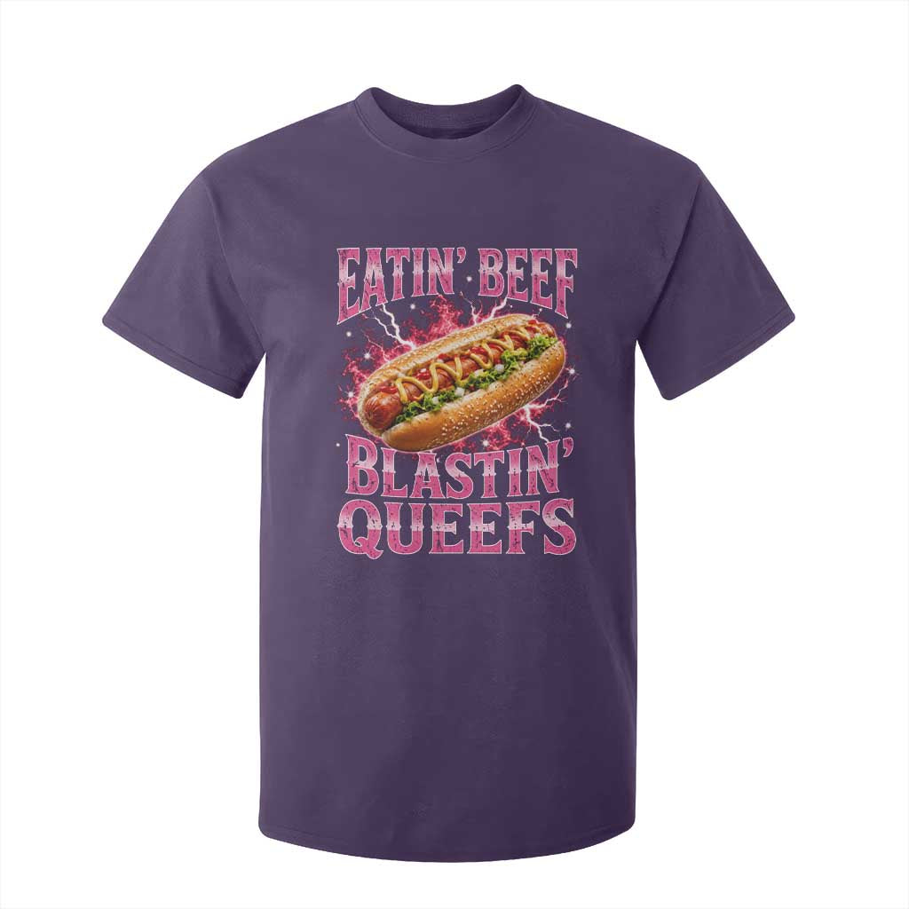 Eatin Beef Blastin' Queefs Funny Embarrassing Hot Dog Retro Bootleg T Shirt For Kid TS11 Purple Print Your Wear