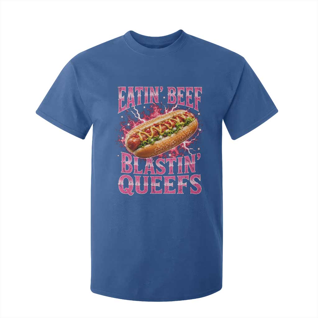 Eatin Beef Blastin' Queefs Funny Embarrassing Hot Dog Retro Bootleg T Shirt For Kid TS11 Royal Blue Print Your Wear