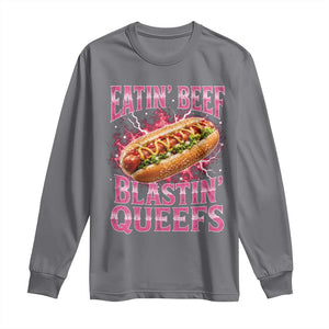 Eatin Beef Blastin' Queefs Funny Embarrassing Hot Dog Retro Bootleg Long Sleeve Shirt TS11 Charcoal Print Your Wear