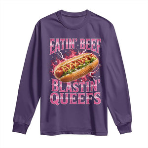 Eatin Beef Blastin' Queefs Funny Embarrassing Hot Dog Retro Bootleg Long Sleeve Shirt TS11 Purple Print Your Wear