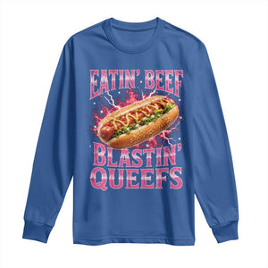 Eatin Beef Blastin' Queefs Funny Embarrassing Hot Dog Retro Bootleg Long Sleeve Shirt TS11 Royal Blue Print Your Wear