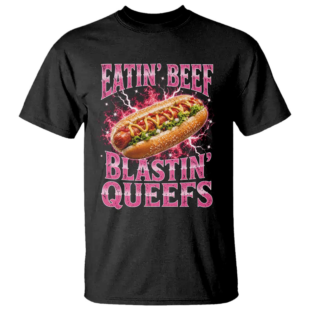 Eatin Beef Blastin' Queefs Funny Embarrassing Hot Dog Retro Bootleg T Shirt TS11 Black Print Your Wear