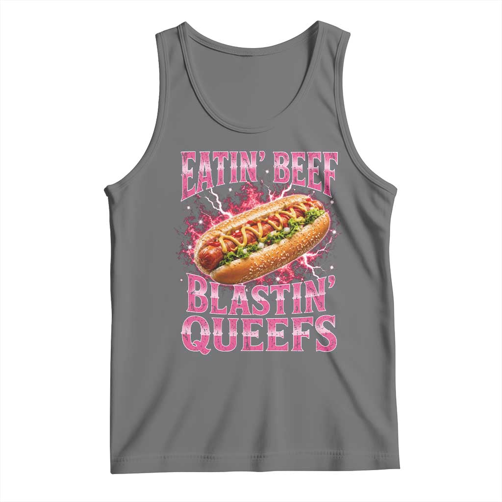 Eatin Beef Blastin' Queefs Funny Embarrassing Hot Dog Retro Bootleg Tank Top TS11 Black Heather Print Your Wear
