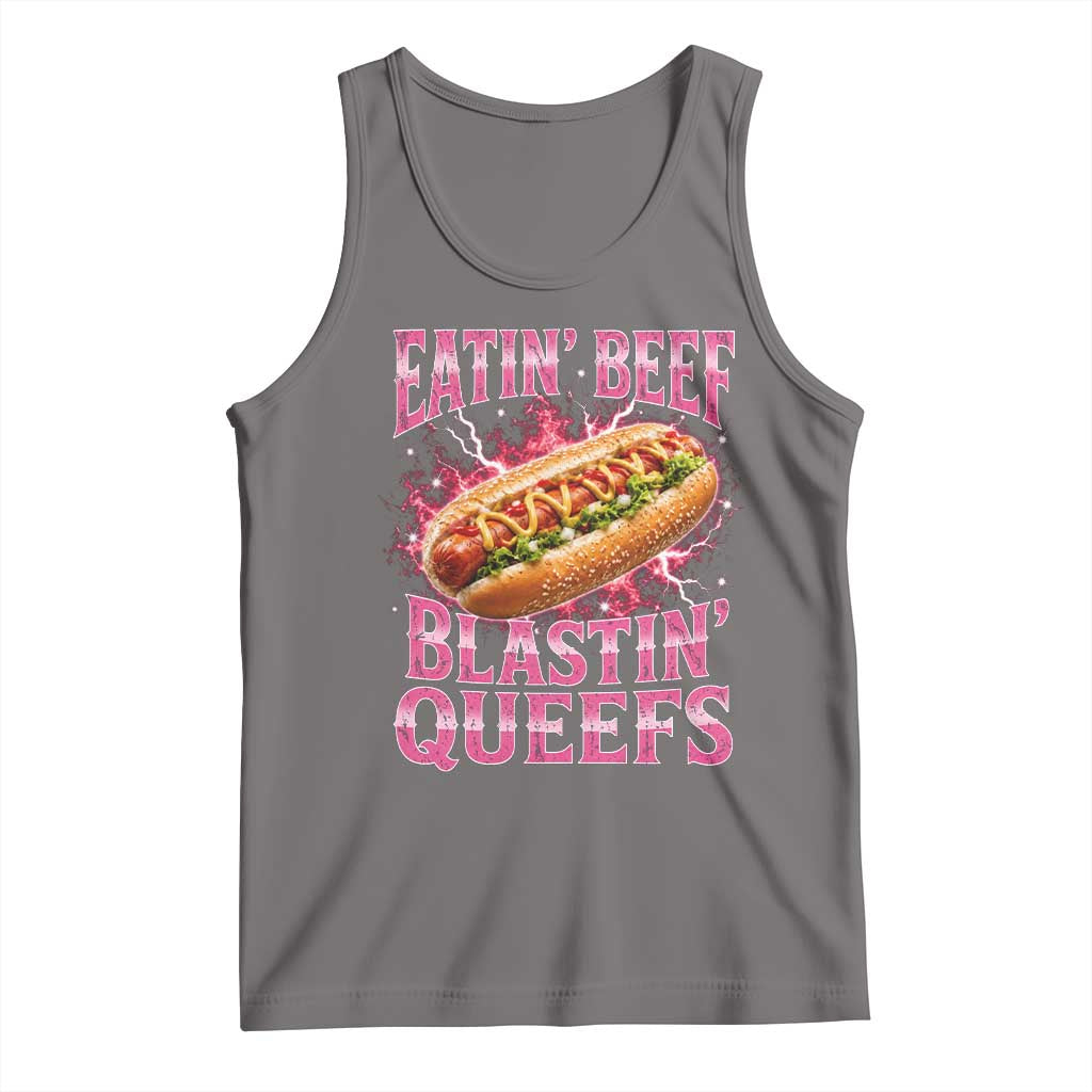 Eatin Beef Blastin' Queefs Funny Embarrassing Hot Dog Retro Bootleg Tank Top TS11 Deep Heather Print Your Wear