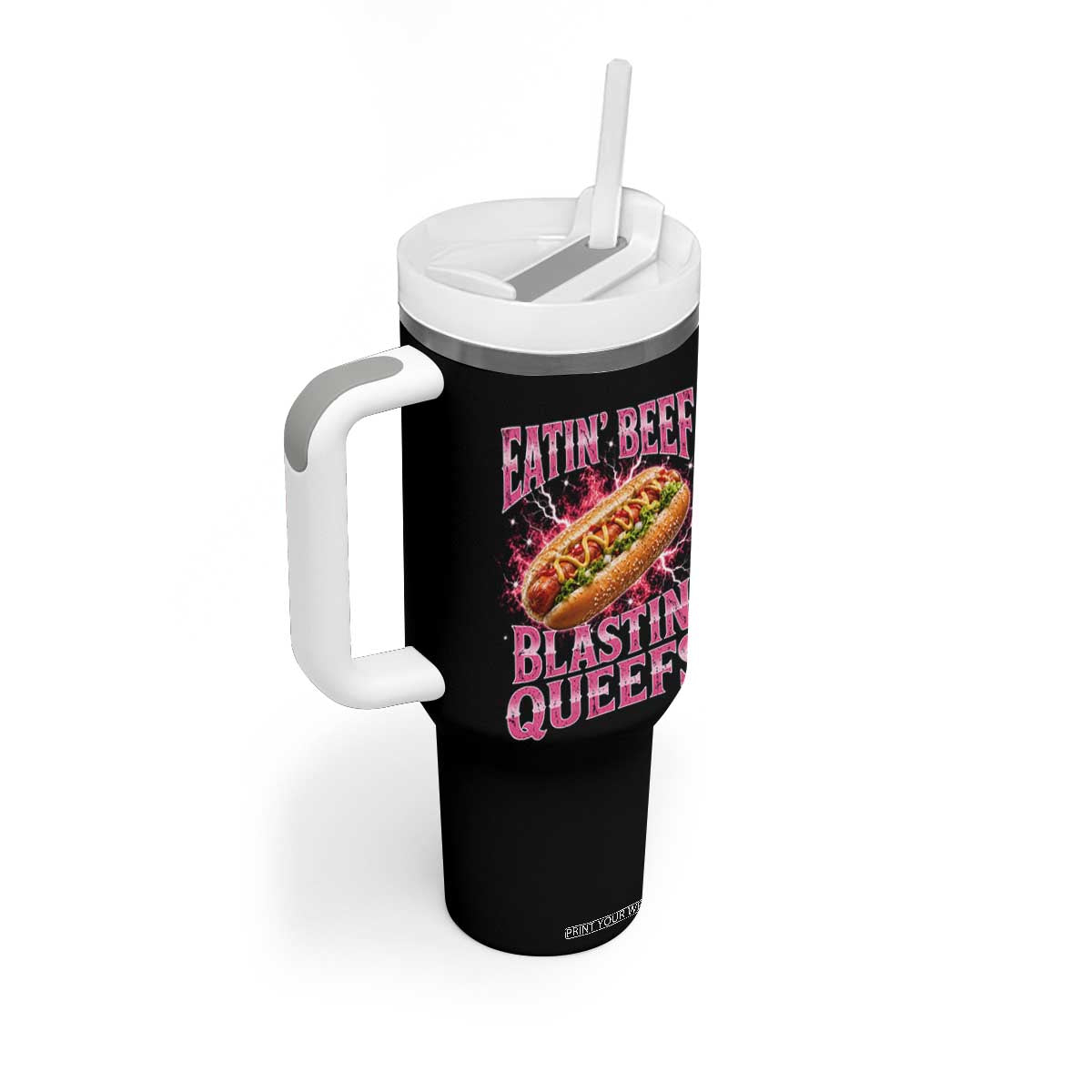 Eatin Beef Blastin' Queefs Funny Embarrassing Hot Dog Retro Bootleg Tumbler With Handle TS11 Print Your Wear