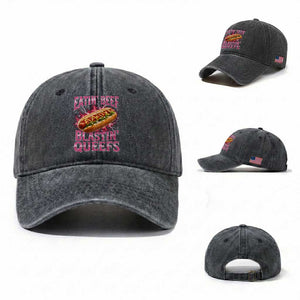 Eatin Beef Blastin' Queefs Funny Embarrassing Hot Dog Retro Bootleg Washed Cotton Baseball Cap TS11 Washed Cap Universal Fit Dark Gray Print Your Wear