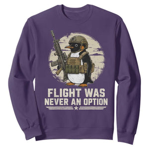 Funny Penguin Flight Was Never An Option Sweatshirt Tactical Penguin Gun Lover TS11 Purple Print Your Wear