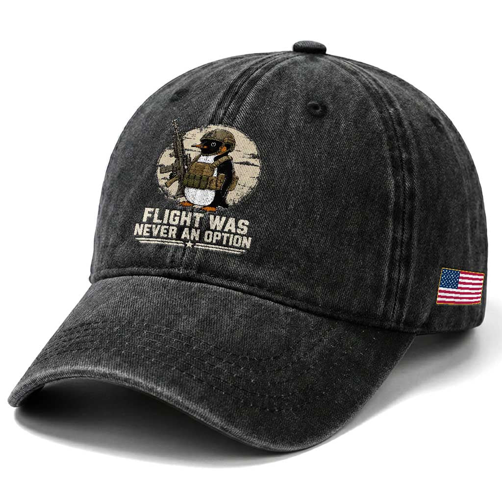 Funny Penguin Flight Was Never An Option Washed Cotton Baseball Cap Tactical Penguin Gun Lover TS11 Print Your Wear