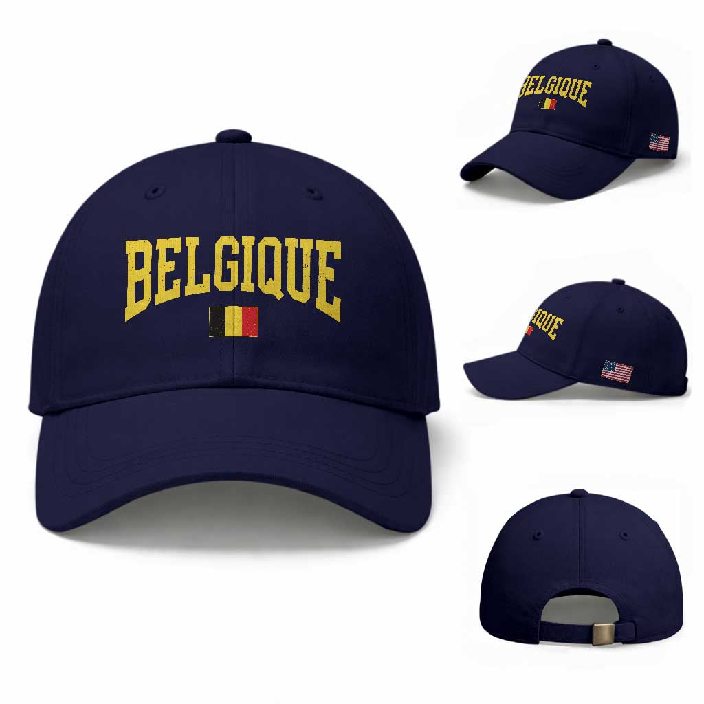 Belgium Belgique Throwback Design Vintage Belgian Flag Jersey Style Baseball Cap TS11 Baseball Cap Universal Fit Dark Blue Print Your Wear