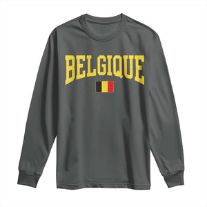 Belgium Belgique Throwback Design Vintage Belgian Flag Jersey Style Long Sleeve Shirt TS11 Dark Heather Print Your Wear